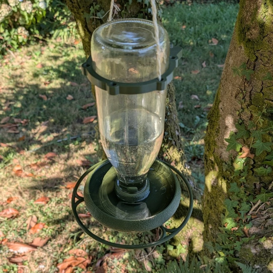 Abreuvoir à oiseaux pour bouteille en verre de jus 1L T048 modèle "L'Atoll" La Buse Qui File