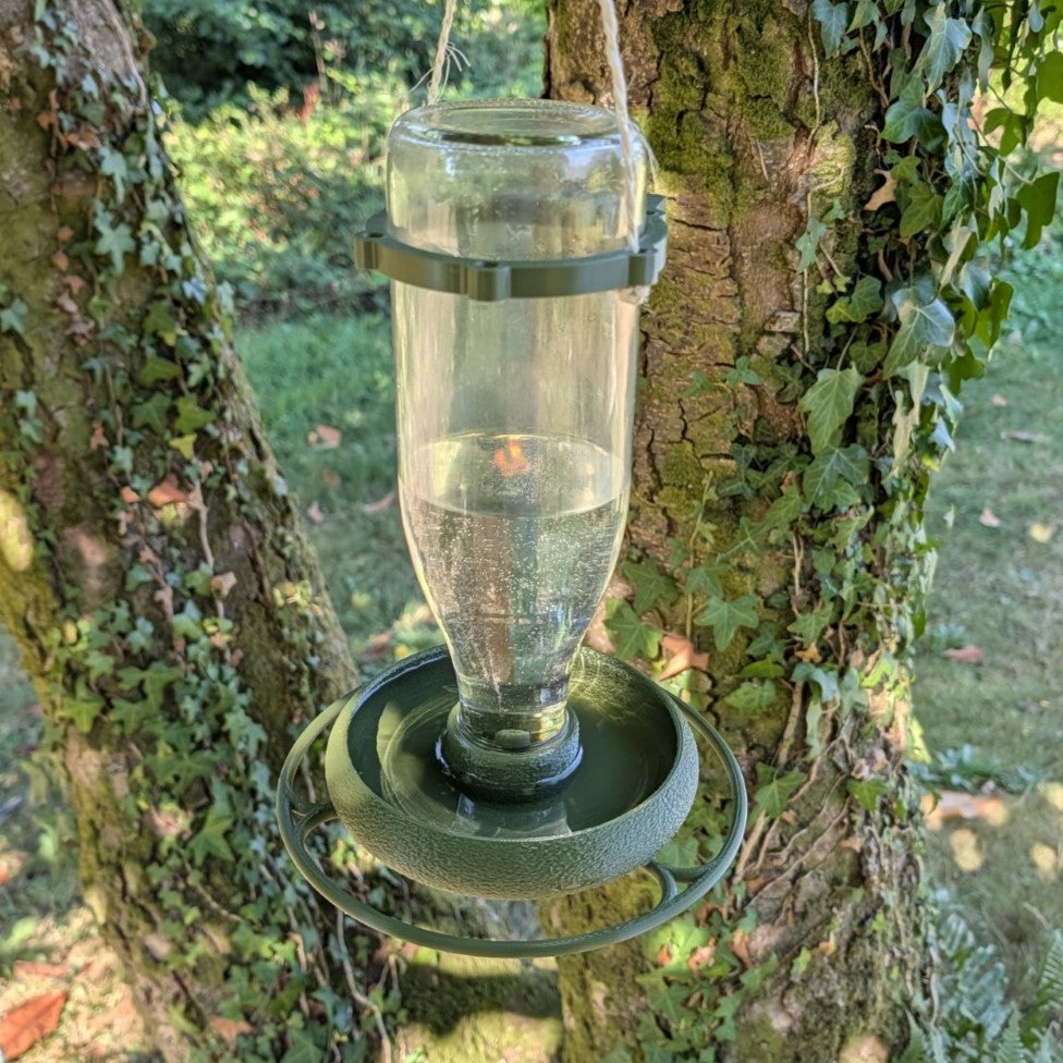 Abreuvoir à oiseaux pour bouteille en verre de jus 1L T048 modèle "L'Atoll" La Buse Qui File