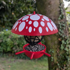 Mangeoire à oiseaux à suspendre pour boule de graisse "Le Champignon" bicolore