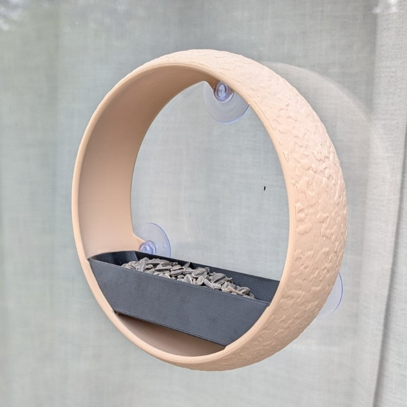 Mangeoire à oiseaux de fenêtre bicolore design moderne modèle "L'Anneau fenêtre"